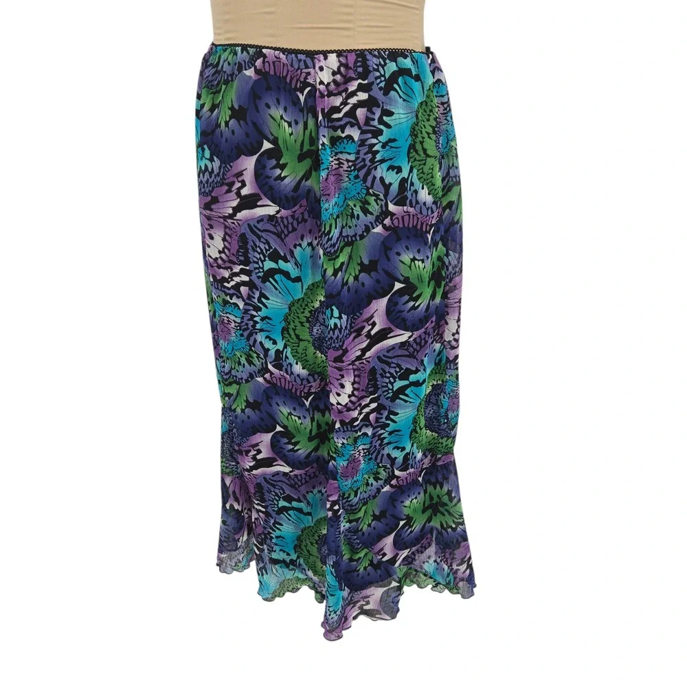 Notations Butterfly Print Maxi Skirt Womens M Colorful Boho Chiffon Casual n‎